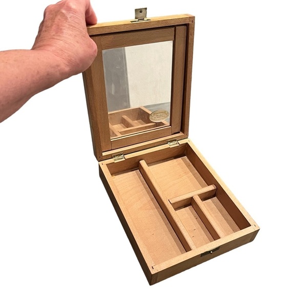 Vintage Wooden Hand Painted Jewelry Box With Mirror Germany - Picture 7 of 10